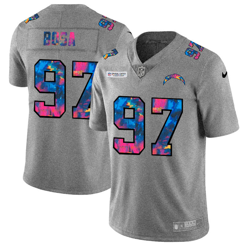 NFL Los Angeles Chargers #97 Joey Bosa Men Nike MultiColor 2020  Crucial Catch  Jersey Grey